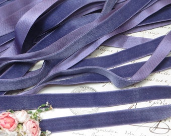 2y 1910 SILK VELVET RIBBON French Lavender Violet Gray Purple Antique Velvet tag: 1920 Wedding Dress Trim Mauve pink Millinery Hat Flower