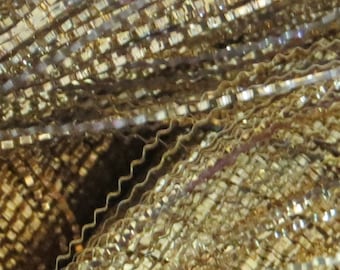 3y FRENCH KINKY METAL Gold Thread Antique Ornamental Flat Crimped Metallic Trim Applique Bullion Ribbon Trim Vestment Embroidery Vintage Hat