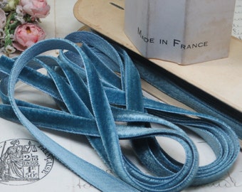 1y 1940s NAVY SILK BLUE 1.5 Velvet Ribbon Taffeta Back French Trim Millinery Hat flower Vestment 1920s Flapper Art Deco Antique Ribbonwork
