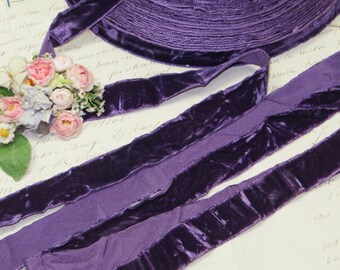 1y 1940s NAVY SILK BLUE 1.5 Velvet Ribbon Taffeta Back French Trim Millinery Hat flower Vestment 1920s Flapper Art Deco Antique Ribbonwork