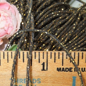 3y BLACK GOLD METAL French Thread Twine Cord Trim Ribbon Embroidery Vestment 1920s Flapper Cord Bullion Metallic Needlepoint applique patch