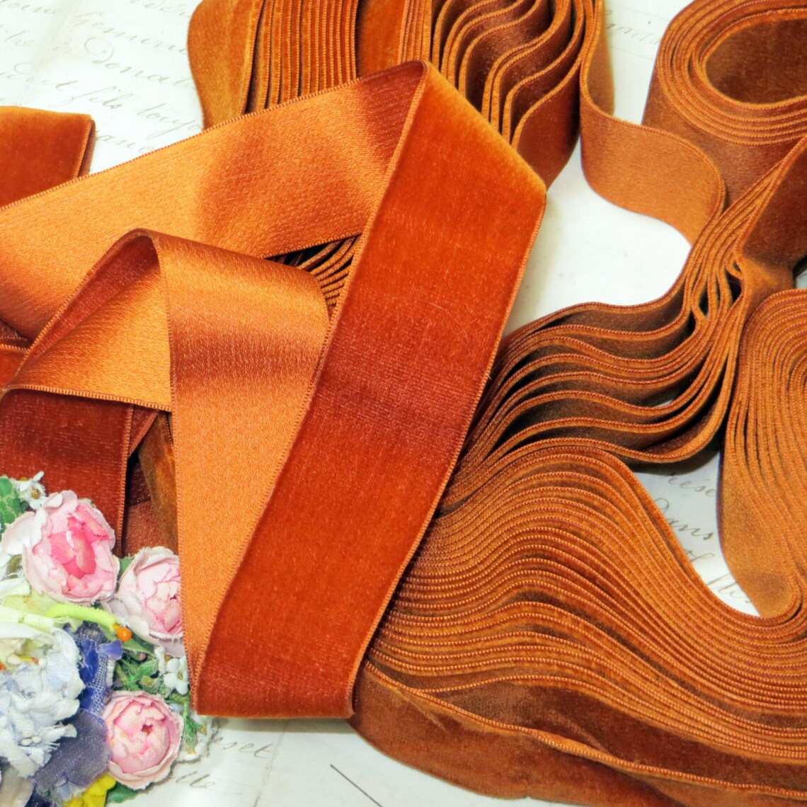 1y FRENCH SILK RUST 1 1/4 Antique French Velvet Ribbon | Etsy