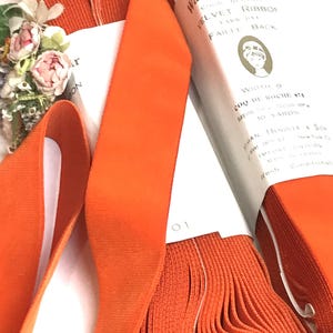 1 Bolt FRENCH ORANGE VELVET Ribbon 1.5" tag: Wholesale Vintage Velvet Ribbon Millinery Red Hat flower Trim Cocarde crushed frayed velvet