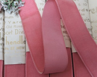 2y FRENCH OLD ROSE Pink Velvet Ribbon tag: Antique applique Metal thread 1920 Flapper Dress Made in France Millinery Hat Flower Velvet trim
