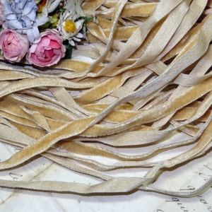 1y FRENCH SILK IVORY 1/4" Velvet Ribbon Cotton Trim Beige Cream White Doll Dress Millinery Hat Flower Vintage Antique Metal Applique Thread