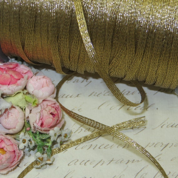 1y ANTIQUE GOLD MESH METAL RUCH TRIM THREAD BULLION RIBBON VESTMENT DOLL DRESS