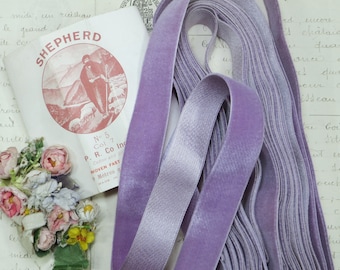 1y VIOLET SILK VELVET Ribbon 7/8" (Col.7) Lilac Lavender 1920 French Velvet Ribbon Wedding Flapper Millinery Hat Flower Trim Frayed Velvet