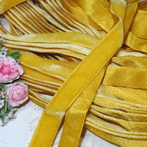 1y You pick Width LIGHT GOLD VELVET Ribbon Ocher Saffron Golden Honey Sunflower Yellow 1940 1950 Millinery Hat flower Rose Trim French