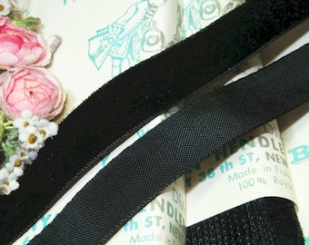 3 Yards 5/8" FRENCH BLACK VELVET  Vintage Rayon Ribbon Antique Trim Victorian Boho Goth