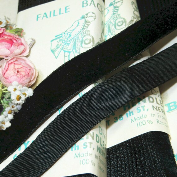 BTY vintage Black velvet 5//8/" rayon Silk ribbon Millinery hat doll France