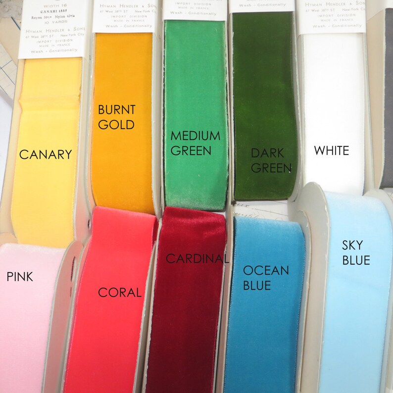 1y CORAL TOMATO VELVET Ribbon 17 Colors to Choose Vintage French Velvet Pink Green Ivory White Purple Blue Yellow Green Gold Antique Trim