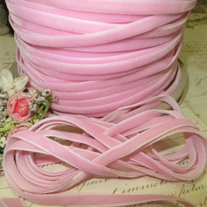 4y BABY PINK VELVET Ribbon 1/4&quot; Vintage Swiss Velvet Ribbon French Rose Mauve Boho Choker Necklace Jewelry Millinery Hat Trim Work Antique