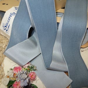 1y FRENCH GRAY BLUE 2" Velvet Ribbon Shabby Antique French Rayon trim Doll Dress Edwardian Millinery Hat Cloche Work Vintage Wedding Fabric