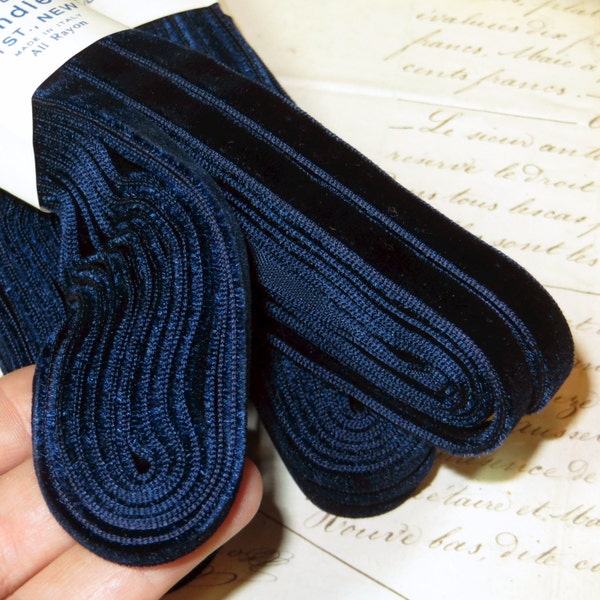 3/8" FRENCH NAVY BLUE Velvet Ribbon Vintage Midnight Dark Rayon Trim Boho Choker Necklace  Ribbonwork Victorian Edwardian Millinery Hat