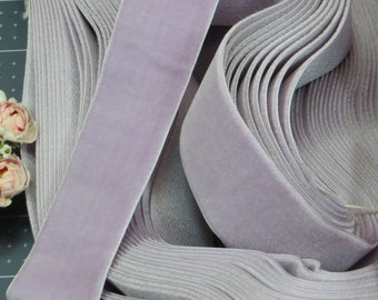 2y 1910 SILK FADED VIOLET Velvet Ribbon Tag: Antique French Millinery Flower Rose Lilac Lavender Orchid Ribbon Crushed Frayed Velvet 1920