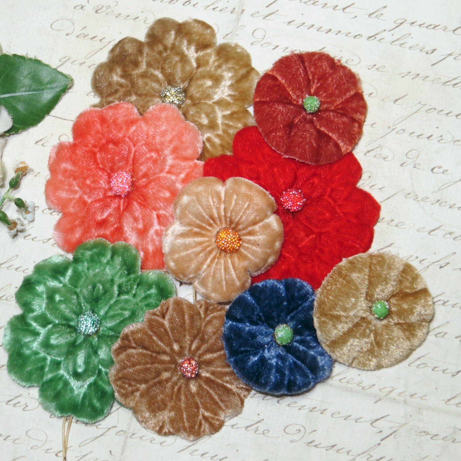 9 Vintage VELVET MILLINERY FLOWERS c. 1950s Pressed Flocked Etsy