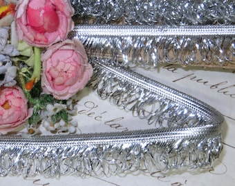 5y 3/4" SILVER METAL FRINGE Trim Vintage French Metallic Ribbon Loop Picot Feather Ribbon Ribbonwork Art Deco Millinery Cloche Hat Doll