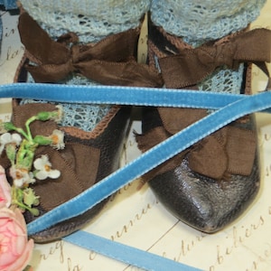 1y 3/16&quot;FRENCH SKY BLUE Vintage Velvet Ribbon Jumeau Color Doll Dress Boho Choker Necklace Antique Jewelry Victorian Edwardian Trim