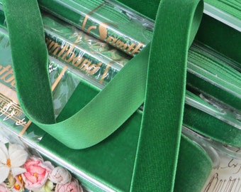 2y 7/8" Rayon GREEN VELVET RIBBON 1950 Samtband German Velvet Rayon Christmas Tree Ornament Hunter Kelly gray mint Olive Chartreuse
