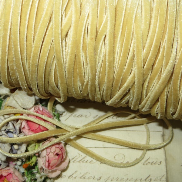 1/8" STRETCH IVORY MUSTARD Vintage Velvet Ribbon Boho Choker Olive Millinery French Antique Wedding Hat Trim Satin Fabric Metal Ribbonwork