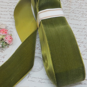 1y FRENCH MOSS CHARTREUSE Green Velvet Ribbon 2&quot; tag: Two toned Velvet Satin Back Ribbon crushed velvet frayed velvet ombre green ribbon