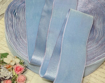 2y OMBRE BLUE VIOLET 1.5" Velvet Ribbon Vintage Trim French Two Toned Sky Blue Lavender Purple  Millinery Hat cocarde Flower Fabric Trim