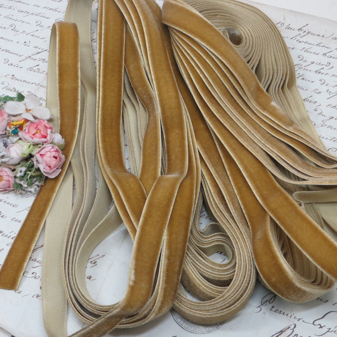 2 Yards GERMAN HONEY BEIGE Velvet Ribbon 5/8