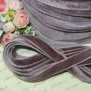 1y DARK MAUVE GRAY Velvet Ribbon 3/8" Vintage Antique French Trim Boho Choker Wedding Lavender violet purple Millinery Hat Flower Crushed