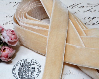 3 Yards 1910 SILK IVORY VELVET Ribbon Trim 3/4", Antique French Wedding Beige Off White Edwardian Millinery Hat Flower Ribbonwork