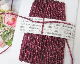 10y RASPBERRY TINSEL Metallic Cord tag: Red Burgundy Metallic Trim Pink Thread Red Metal Floss Cord Junk Journal Lace Scrapbook Ornament