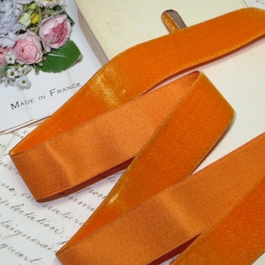 1y FRENCH ORANGE SILK Velvet Ribbon 1920 tag: Antique French velvet Ribbon Trim Dark Tangerine Millinery hat flower rose gold ocher mustard