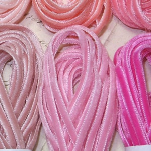 5y 1/8&quot; PINK VELVET RIBBON Antique Vintage 1920s Flapper Doll Dress Pink Blue yellow Trim Millinery Flower Applique metal antique ribbonwork