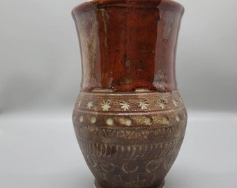 20 oz Viking tankard.  No handle.  Rustic glazing.  Handmade pottery. Anglo Saxon
