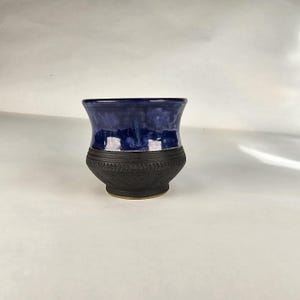 10 oz Viking cup.  Black and cobalt blue glazing.  Handmade pottery. Anglo Saxon