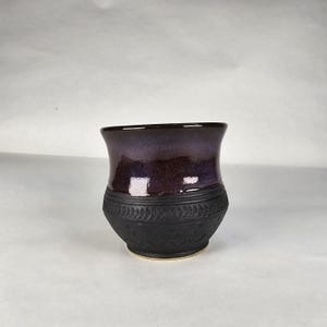 10 oz Viking cup.  Black and purple glazing.  Handmade pottery. Anglo Saxon