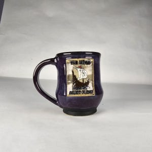 12 oz "Mead Must Flow"  Viking mug.  Purple and black glazing.  Handmade pottery. Anglo Saxon