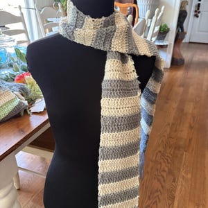 Gray and White striped handmade scarf