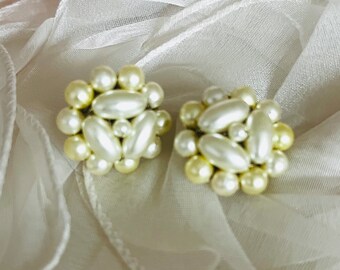 Butter yellow cluster vintage earrings (updated to pierced)