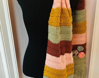 Fall colors with flowers handmade striped scarf