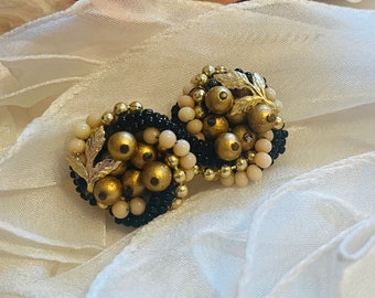 Gold and black cluster vintage earrings (updated to pierced)