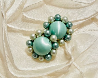 Mint green cluster vintage earrings (updated to pierced)