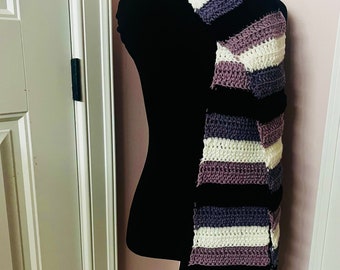 Purple and black striped handmade scarf