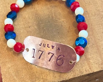 July 4, 1776 hand stamped copper bracelet
