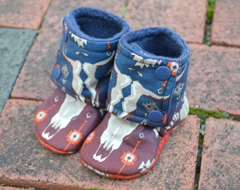 Baby Booties Stay On, Navy to Maroon Southwestern Steer Skull Tribal Indian, summer