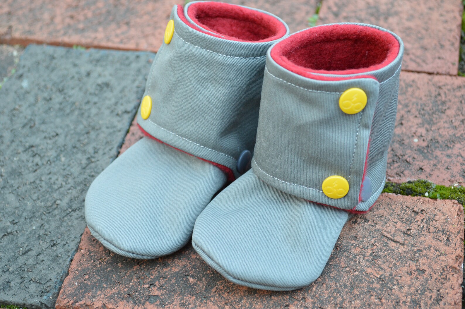 Baby Booties Stay On Gray Twill Kam Snaps Navy blue Grey Etsy