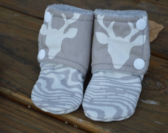 Stag Antler Baby Booties: Handmade Cotton Fleece Woodland Shoes