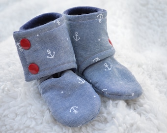 Baby Booties Stay On, Light Denim Navy Anchor