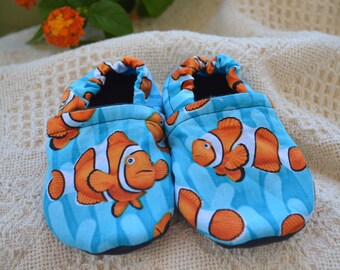 Clown Fish Nemo, Stay On Baby Booties, Blue water Sea anemone, Orange