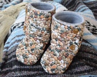 Baby Booties Stay On, Brown Pebble, river rocks, summer baby