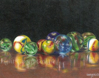 Marbles- Signed and numbered limited edition giclee print of my original colored pencil painting